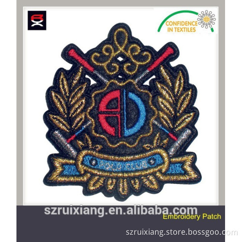 Gold thread embroidered patch for clothes